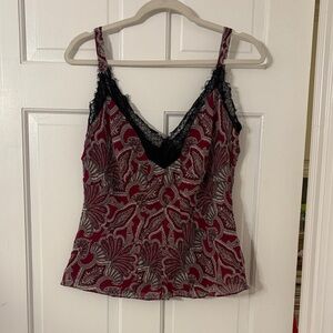 Anne Klein Red and Black Lace Trim Tank Top